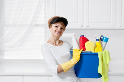 Professional cleaning of heavy curtains in a central London building